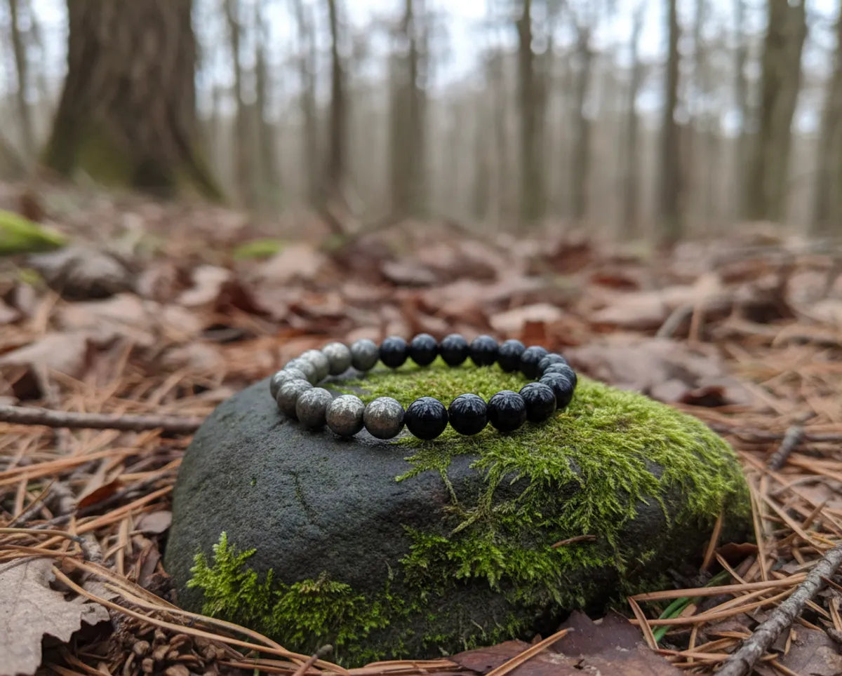 Black Charcoal Pyrite Tourmaline Bracelet For Men &  Women