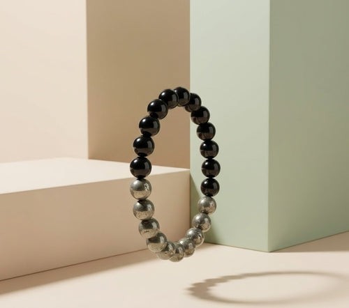 Black Charcoal Pyrite Tourmaline Bracelet For Men &  Women